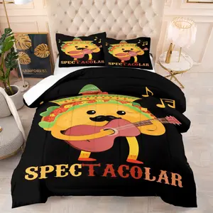 Mexican Flavor Fast Food Series Bedding Set, Includes 1 Quilt and 1 or 2 Pillowcases Without Pillows, Perfect Gift for Birthdays and Holidays