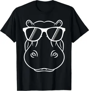 Cool Hippo Design - Cute Hippopotamus W/ Sunglass T-Shirt Pure Cotton Graphic Tees Menswear Top: Gifts for Men & Women
