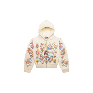 733459 We Are Righteous Risen King Cream Cropped Zip-Up Hoodie