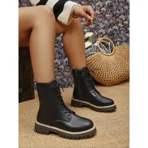 Women's Waterproof Ankle Boots, Outdoor Lace-Up Combat Boots for Walking & Work, Stylish Leather Platform Short Boots