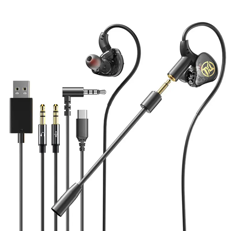 Durable E11 In-Ear Gaming Headphone - Wired Polycarbonate Audio Device with E11 Gaming 3.5mm Angled Plug 1.2m Black Cable, Detachable Dual Mic Setup, Low Latency Directional Sound, Universal Stable Connection, Compatible with Mobile & Laptop for PUBG