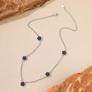 Elegant Women's Five-Leaf Clover Pendant Stainless Steel Necklace, Christmas, Halloween, Birthday Gift, Valentine's Day, Evening Dress Up, Gift for Women