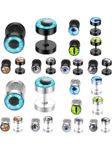 14Pairs 18G Fake Guages Ear Tunnel Stud Earrings for Men Women Cheater Fake Ear Plugs Illusion Eyeball Screw Flat Back Ear Piercing Stud Earring Jewelry