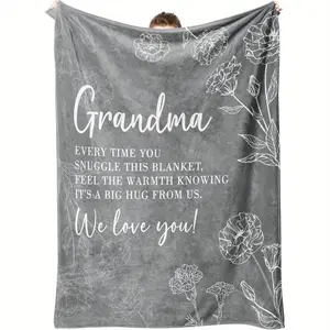 Floral & Letter Pattern Grandma Blanket, Soft Throw Blanket, Air-conditioned Room Blanket, Warm Nap Blanket, Slogan Print Blanket for Home & Office