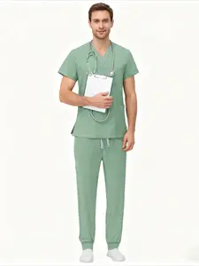 New Arrival Mens Scrubs Set, Menswear, Short Sleeve V Neck Tops And Pants Professional Medical Workwear, Uniforms For Hospital Doctors Nurses And Dentists