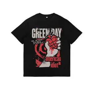 Green American Women Mens Black Short Sleeve T Shirt Punk Rock Vintage Style Graphic Tees