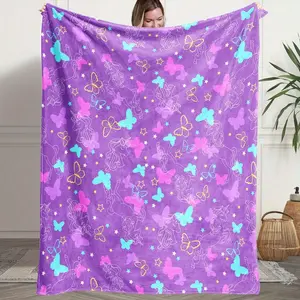 Cute Purple Unicorn Butterfly Star Gift Soft Cozy Flannel Blanket Magical Unicorn Print Plush Throw Warm Fuzzy Bedroom Sofa Nursery Blanket Perfect Birthday Holiday Gift for Girls Kids Toddlers Teens Home Decor