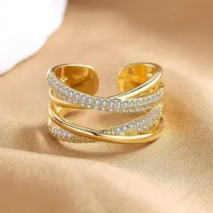 Fashion 2-Row Double-Layer Open Wrap Intertwined Ring, Costume Jewelry Accessory, Two Row Rings