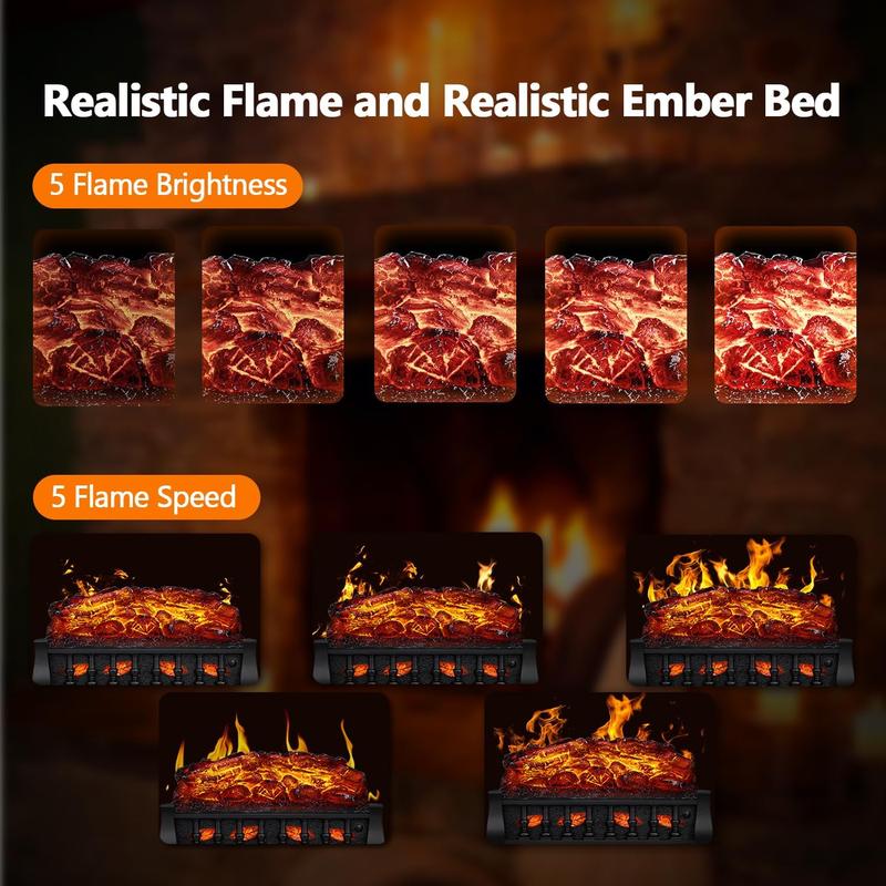 R.W.FLAME Electric Fireplace Insert Log Heater 21",750W/1500W Adjustable 5 Flame Brightness&Speed, Fireplace Insert with Realistic Ember Bed&Traditional Brown Log,Overheat Protection&Remote Control R.W.FLAME Electric Fireplace Insert Log Heater 21",750W/1500W Adjustable 5 Flame Brightness&Speed, Fireplace Insert with Realistic Ember Bed&Traditional Brown Log,Overheat Protection&Remote Control