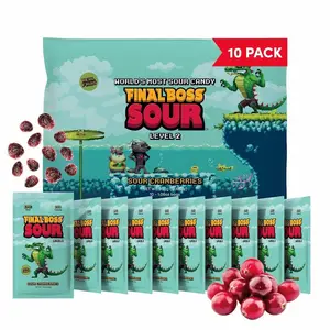 Final Boss Sour Candy, Sour Cranberries, 10 Pack, Level 2, Fruit Chews with Real Dried Fruit, No Artificial Colors or Flavors, Low Calorie Snack for Kids, Teens, Adults, Lunch Boxes