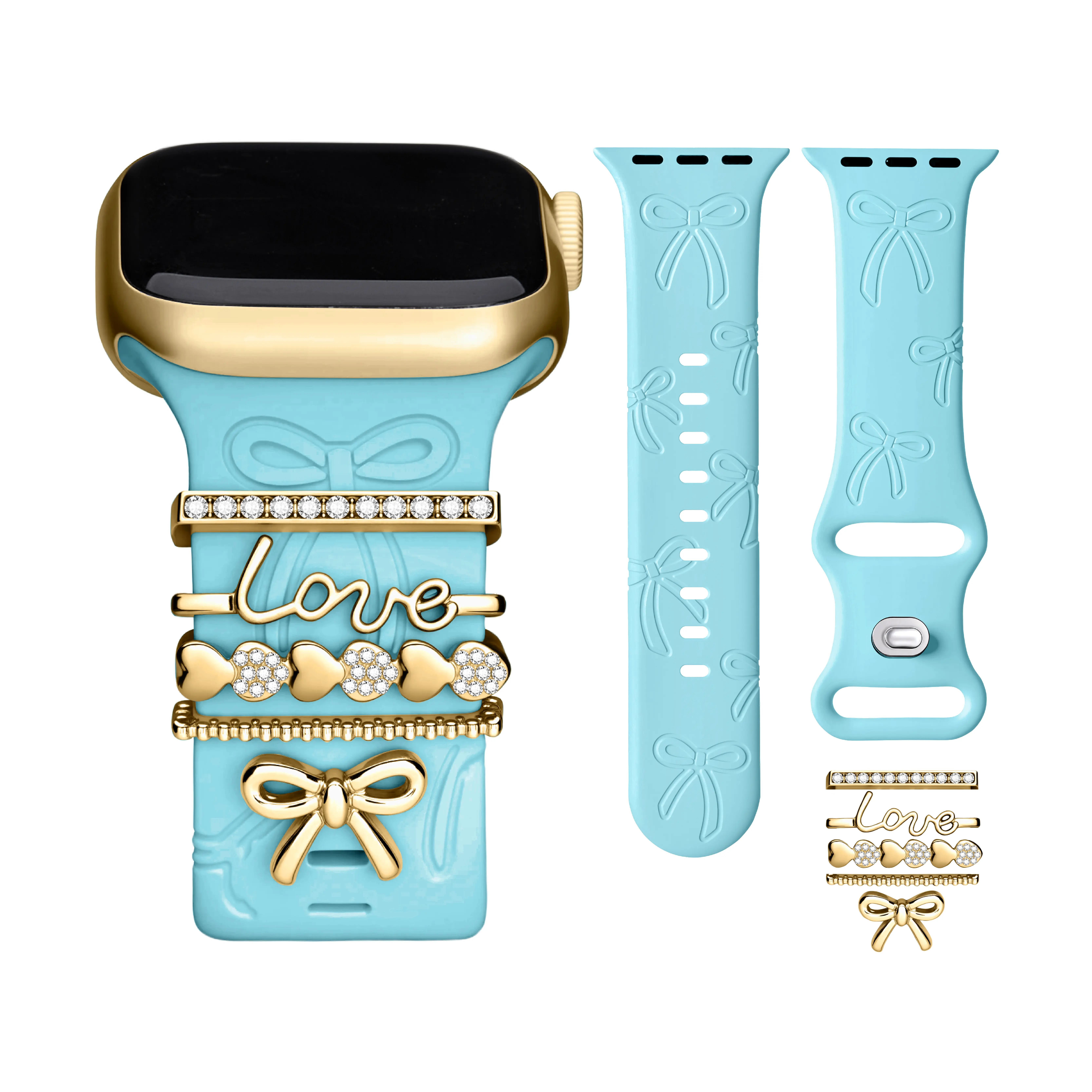 Missair Bow Engraved Silicone Band with DIY Decorative Charms for Women, Soft Personalized Strap Compatible with Apple Watch Series 1–11, SE & Ultra, 38mm–49mm,back to school,back to school haul
