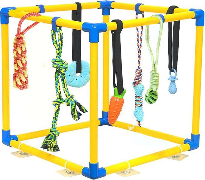 Puppy Play Gym with 8 Hanging Toys for Teething &Chewing, Interactive Activity Center for Small Dogs to Relieve Boredom & Anxiety, Indoor Enrichment Toys to Keep Them Busy
