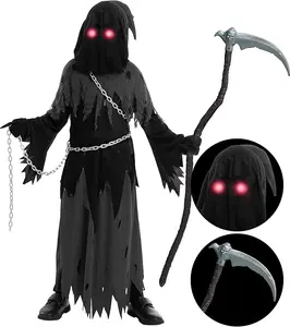 Glowing Eyes Grim Reaper Costume for Kids, Halloween Costume for Boys, Phantom Costume Valentine's Day Gifts for Kids