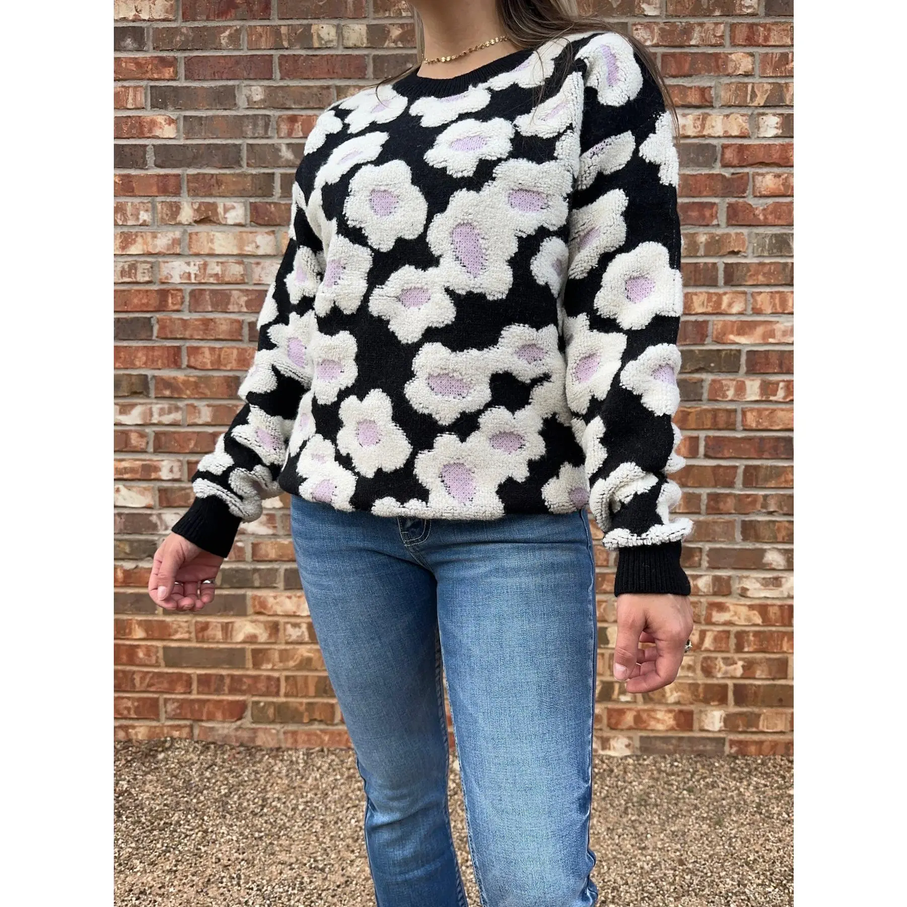 Stay Warm This Winter Textured Floral Sherpa Sweater