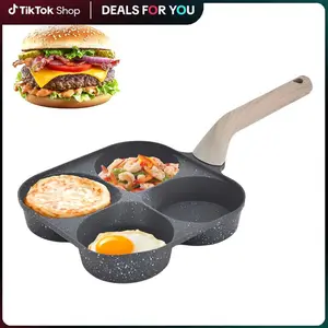 4-Hole Non-Stick Pan for Eggs, Toast & Veggies, Easy Clean, Gas & Induction Compatible, Quick Breakfast Skillet for Home Cooking