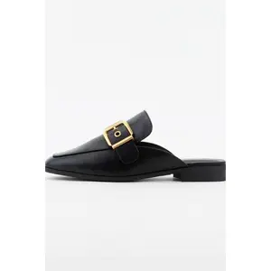 Chantal Buckled Slide Mule Flat Shoes Black