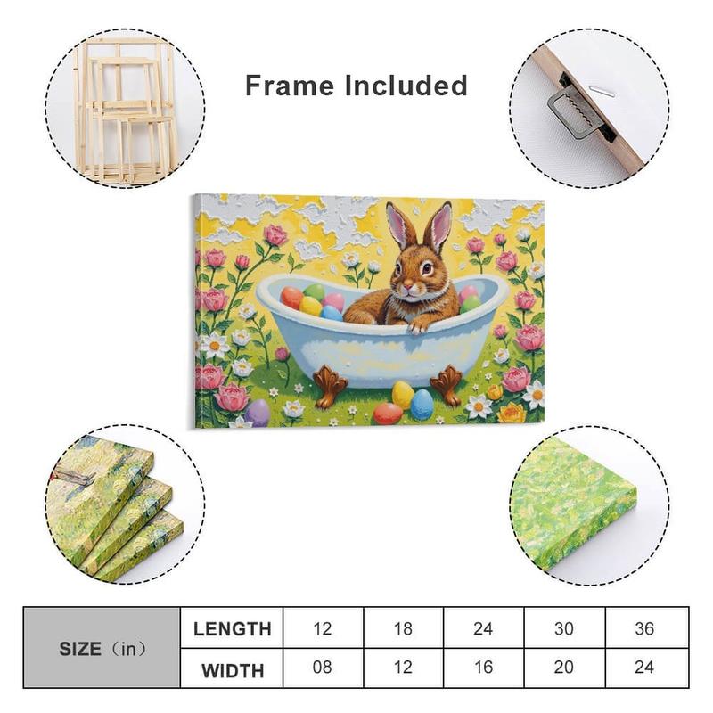 Nursery Bunny Wall Decor - Vintage Rabbit Art Print, Rustic Rabbit Lies in Bathtub Filled with Easter Eggs Poster Canvas Poster Bedroom Decor Sports Landscape Office Room Decor Gift Frames Ornaments Artistic Decoration Photo Frame-Style