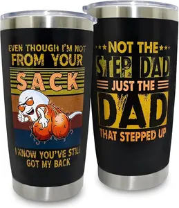 Funny Stepped Up Bonus Dad Tumbler Gift 20oz, Stepdad Fathers Day Present From Step Daughter Or Son, Unique Stainless Steel Travel Cup For Dad Birthday, Christmas, Appreciation Day