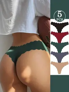 Women's Low Waist Seamless Thong Panties 5 Pack, Ultra Soft Breathable V-Shape Underwear, Fitness Sports Daily Wear, Multi Color