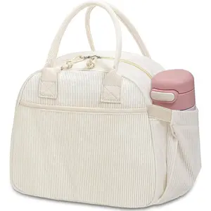 Corduroy Insulated Lunch Tote - Waterproof Oil-Resistant | Spacious Work/School Food Bag | Handheld Everyday Essential