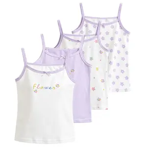 Girls 4 Pack Soft Cami Tank Tops, Floral Print Bow Detail Sleeveless Summer Kids Basic Undershirts