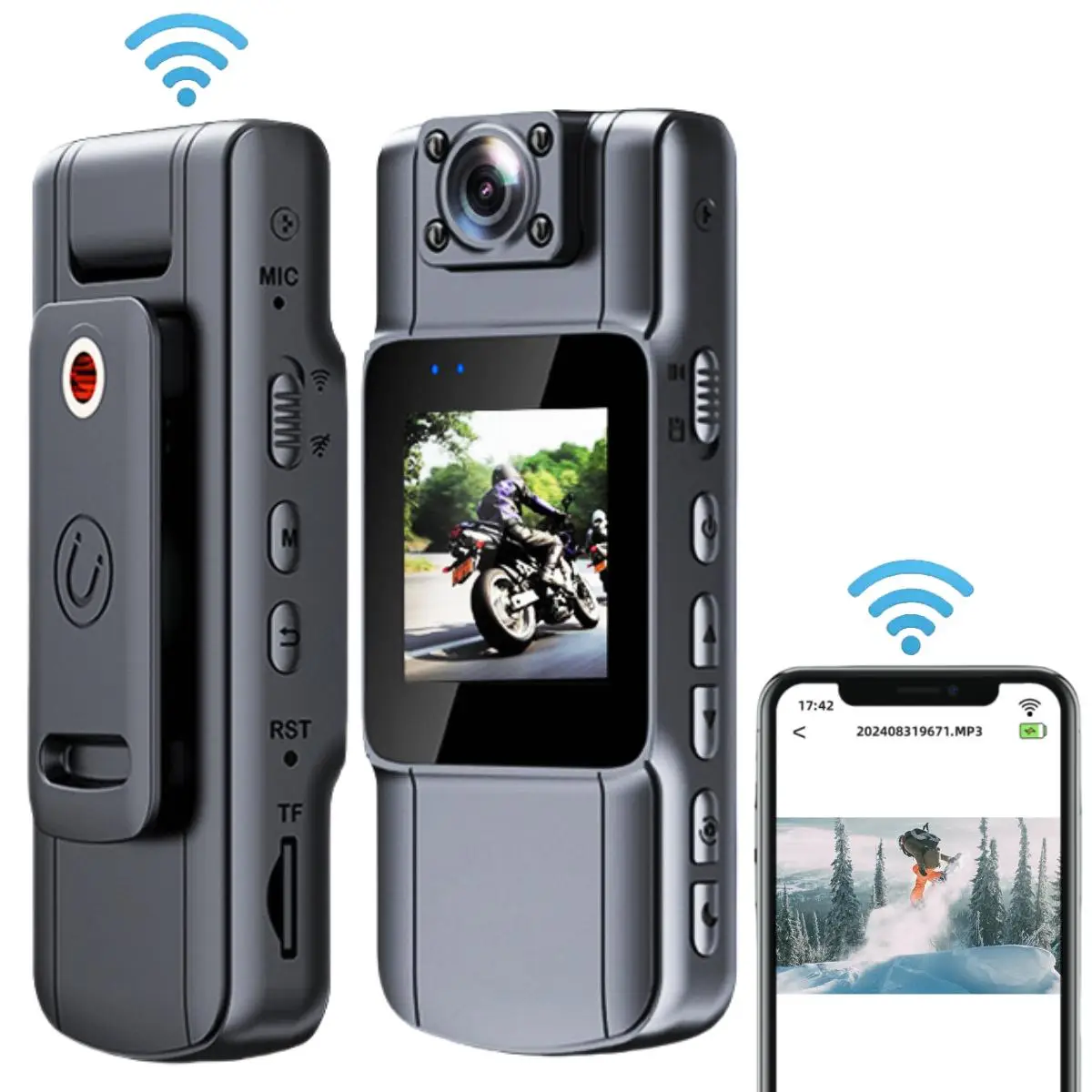 HD Sports Action Camera, Portable Sports Camera with WiFi Hotspot, Wearable Digital Recorder with 180° Rotation Lens & Color Screen, Outdoor Camera fo
