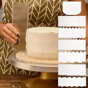 7pcs set Acrylic Cake Scraper Decorating Contour Comb Saw Tooth Cake Trim Smoother Tool Kitchen Pastry Cutter Decorating Smoother Buttercream Frosting Scraper Stripe Baking Gadget Kitchen Tools
