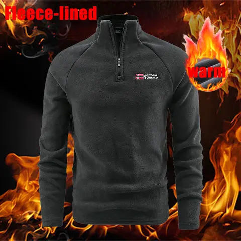 Men’s Loose-Fit Solid Half-Zip Thermal Hoodie - Menswear, Outdoor Thermal Overlay Men's Sweatshirts, Casual Sports, Thick Velvet Lining, Winter Long Sleeves, Non-Elastic Fabric, Durable, Machine Washable, Ideal for Skiing, Camping