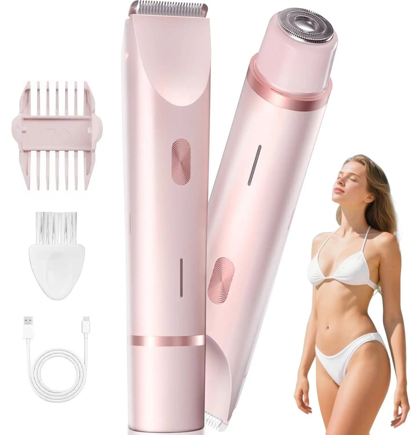 Women's Travel-Size Electric Bikini & Body Hair Trimmer - Painless Body Grooming Shaver with Detachable Cleanable Cutting Head, Compact Rechargeable Daily Care Tool for Birthday, Business Gifts