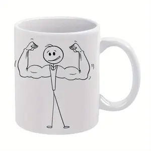 1pc Funny Muscle Builder Mug - Gym-Themed Coffee Cup with Weightlifting Design, Heavy-Duty 11oz White Ceramic Cup for Hot/Cold Drinks, Birthday, Christmas, Father's/Mother'S Day Gifts - Ideal for Bodybuilders, Fitness Enthusiasts & Home/Office Use