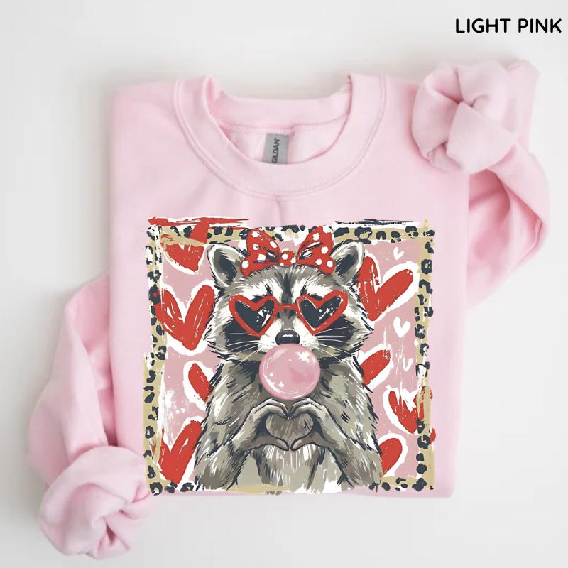 Leopard Valentine Raccoon Sweatshirt, Cute Raccoon Love Sweater, Funny Romantic Quote Shirt, Trendy Animal Valentine Graphic Shirt