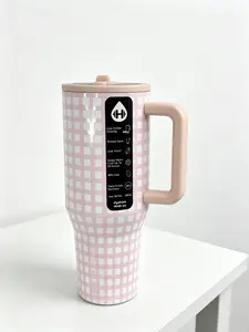 HydroJug 40oz Leakproof Flask with Straw - Triple Wall Insulated Stainless Steel Tumbler, Pink Plaid Drinkware Mug Bottles Bottled Water Bottles Portable Lid Stylish Reusable