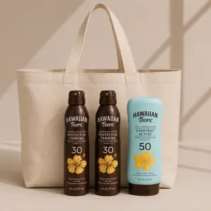 Beach Essentials Tote Bag Bundle with Hawaiian Tropic SPF 30 & SPF 50 Sun Care Set