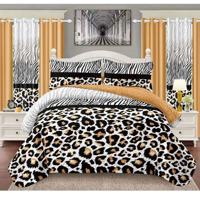 9 pcs Bedspread with Wheat Design - Orange and White Comforter Set for Cozy Bedroom Decor