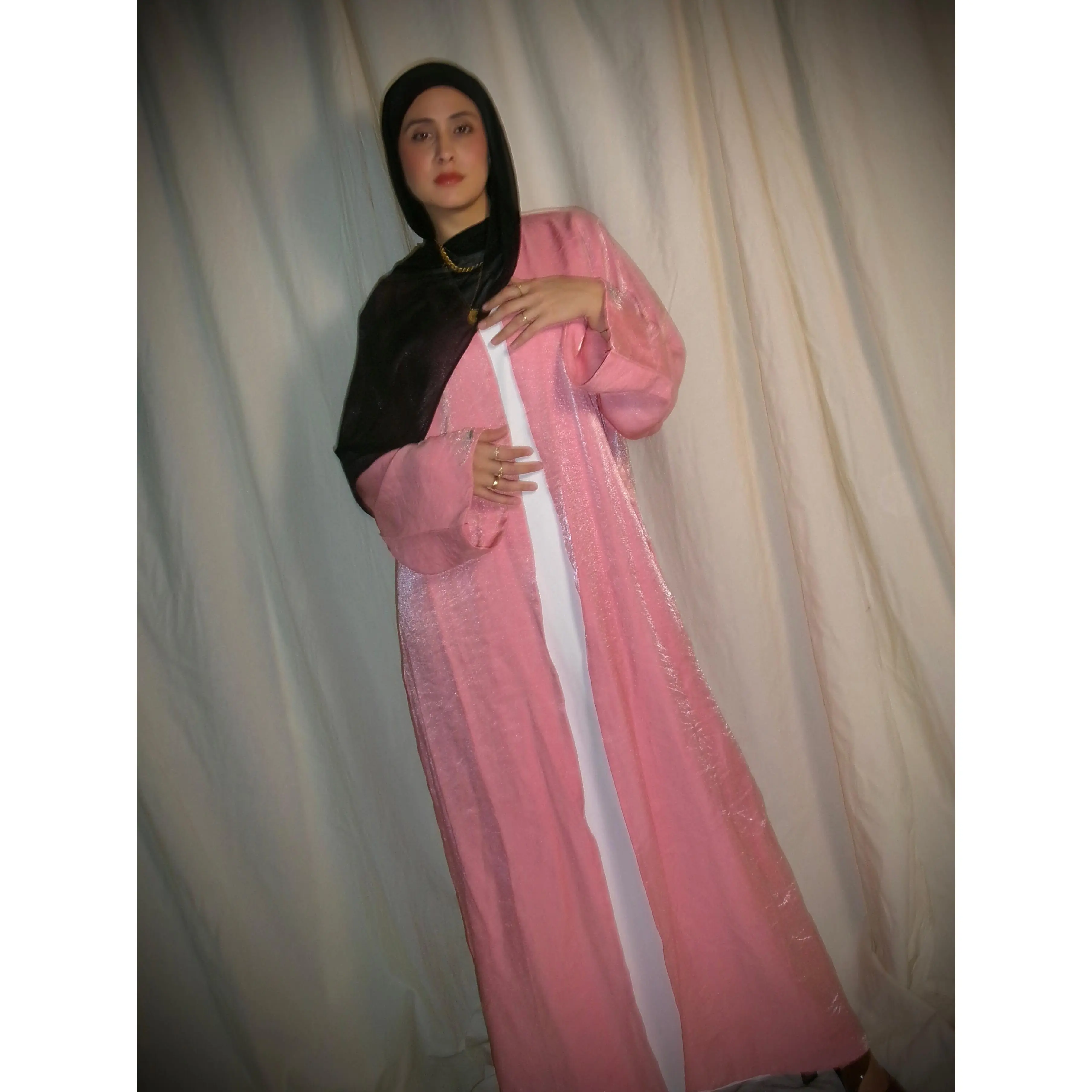 Silky Beaded Open Abaya