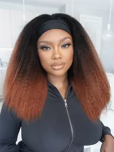 18 Inches Kinky Straight Headband Wig for Women, Yaki Straight Wigs with Headband, Kinky Afro Wigs for Women, Snug Fit Wig