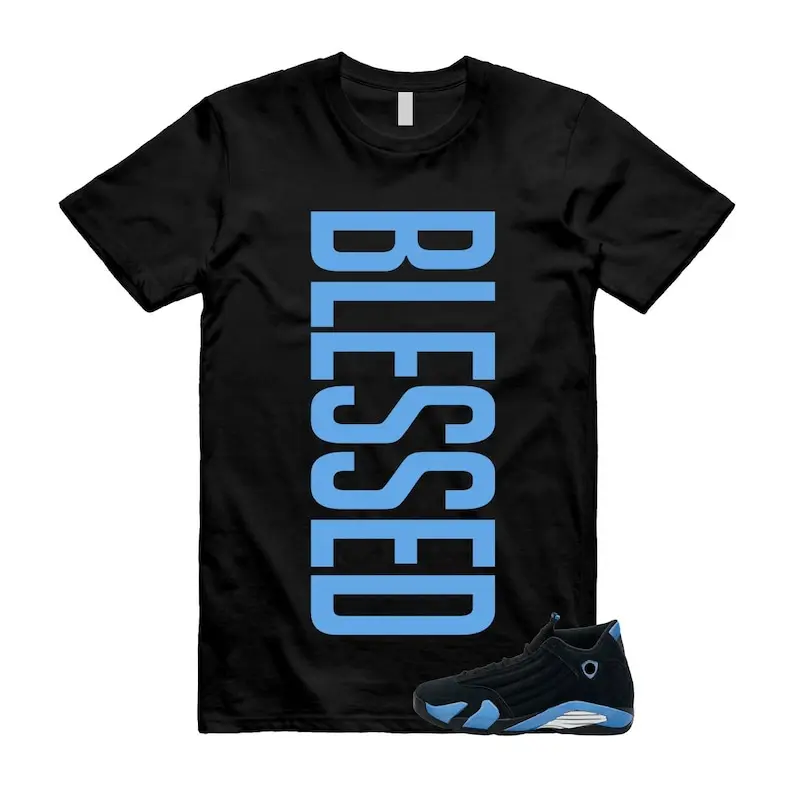 AJ14 Black Uni Blue Match T Shirt, BLESSED Graphic Tee, 90s Hip Hop Tee, Gift For Women and Man Unisex T-Shirt, Cozy Gift