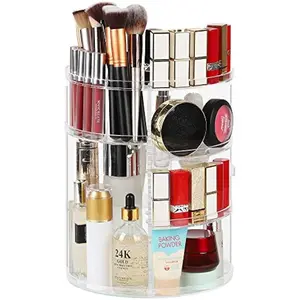 360 degree rotating makeup storage box, adjustable bathroom makeup rotating storage rack, large capacity carousel cosmetics display cabinet, suitable for dressing tables, skincare, countertop organization, transparent