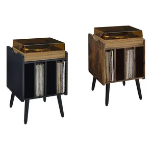 Musiea BX80 Vinyl Record Player Stand Mid Century Turntable Table with 4 Cabinet Record Storage Organiser Racks