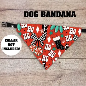 Western Christmas Dog Bandana - Over The Collar - Collar Not Included! Pet Accessories, Cat Bandana, Handmade, Gifts For Pets, Animal, Western, Cowboy, Cattle, Punchy, Turquoise, Cherries, Brand, Checkered