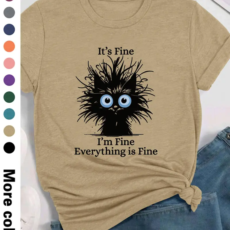 Women's Cartoon & Letter Print Round Neck Tee, Fashion Casual Summer Breathable Fit Crew Neck T-shirt for Daily Holiday Vacation Outdoor Wear, Ladies Clothes for All Seasons, Graphic Tees Women, Casual Crewneck Tops
