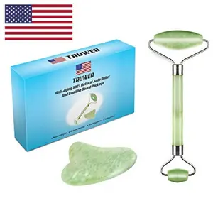 Jade Roller & Gua Sha Scraping Massage Tool By Truweo - Himalayan Anti-aging 100% Natural Facial Jade Stone Set - Face Eye Neck Beauty Roller For Slimming & Firming - Rejuvenate Skin & Remove Wrinkles smoothening facial slimming & massage tools