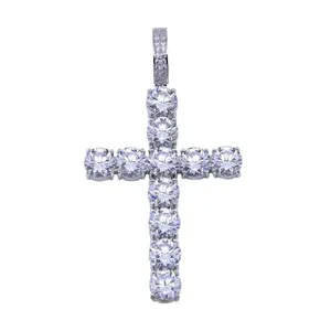 Rhodium Plated 925 Sterling Silver CZ Large Bubble Cross Pendant