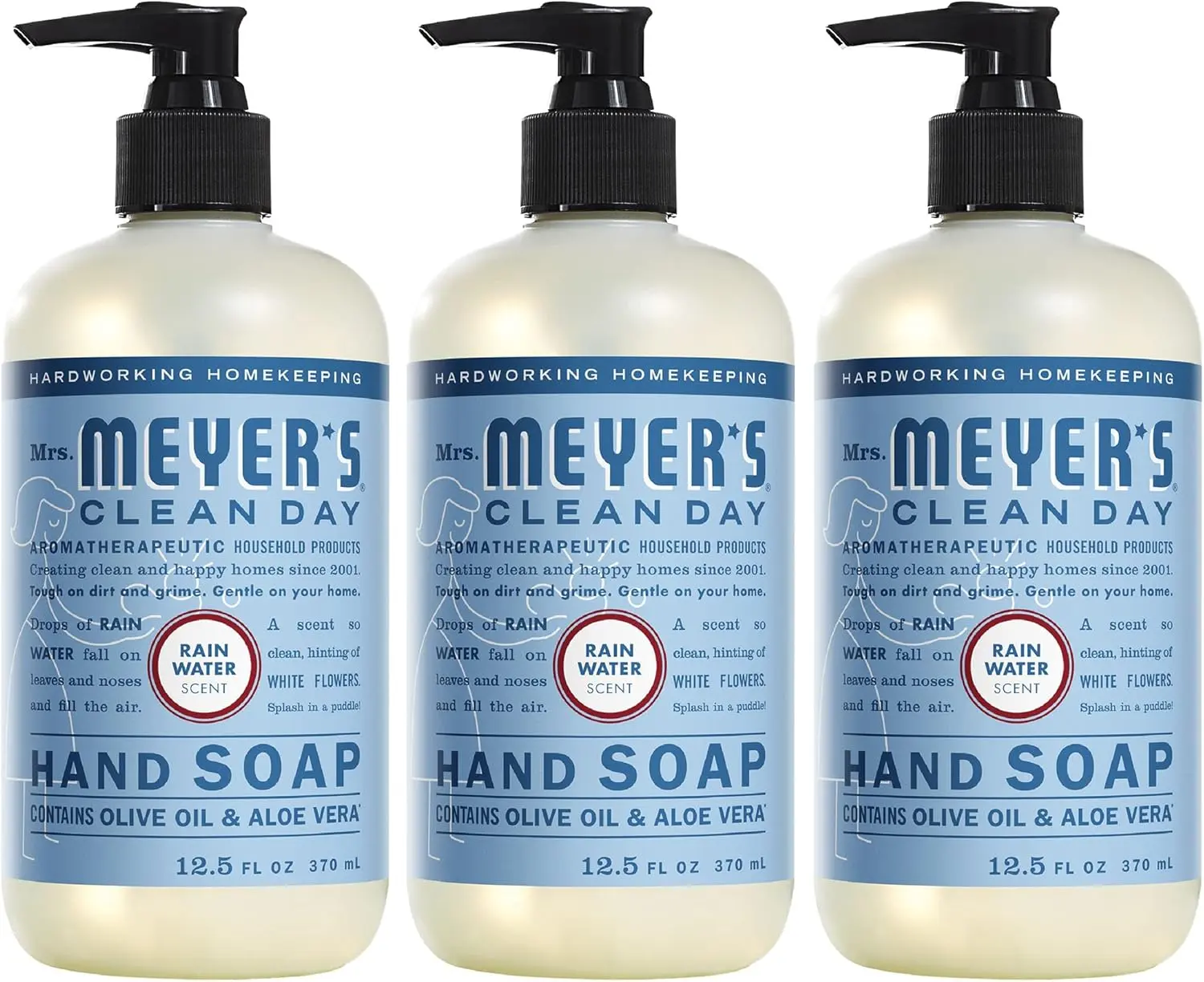 MRS. MEYER'S CLEAN DAY Hand Soap, Made with Essential Oils, Rain Water, 12.5 fl. oz - Pack of 3
