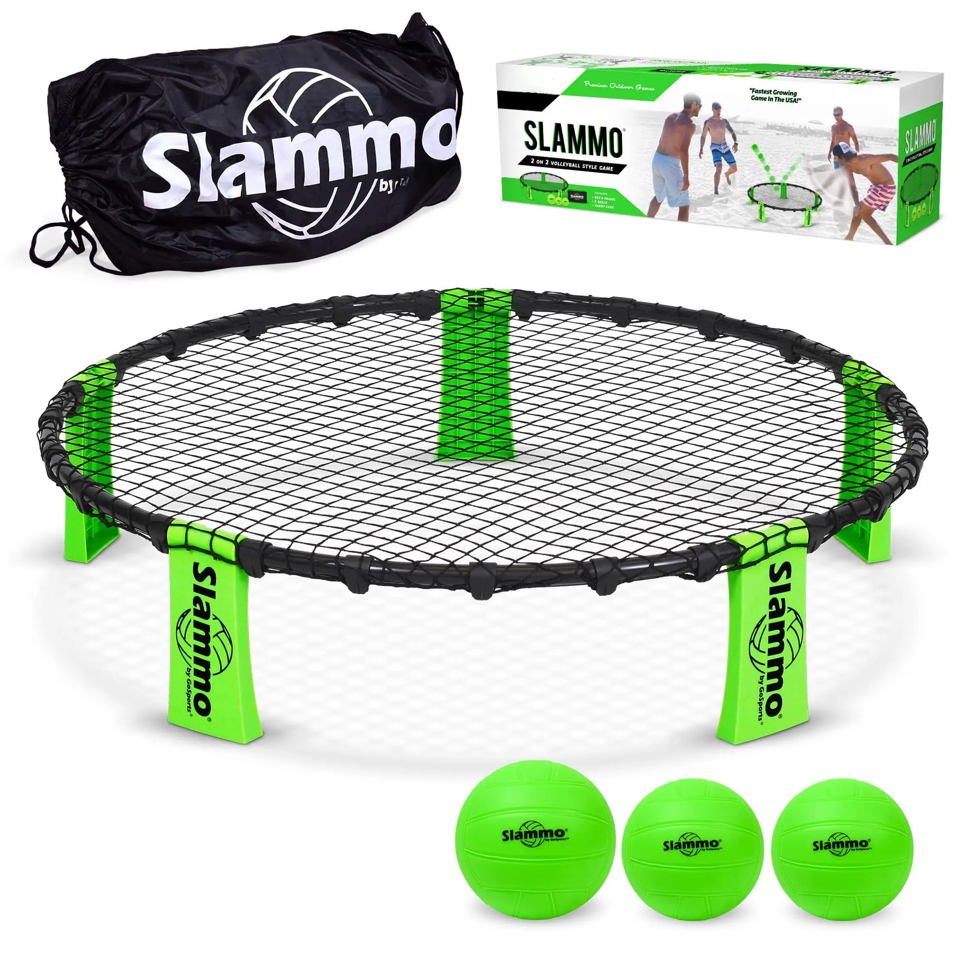 Slammo Game Set (includes 3 Balls  Carrying Case And Rules) - Outdoor Lawn Beach & Tailgating Roundnet For Teens Adults