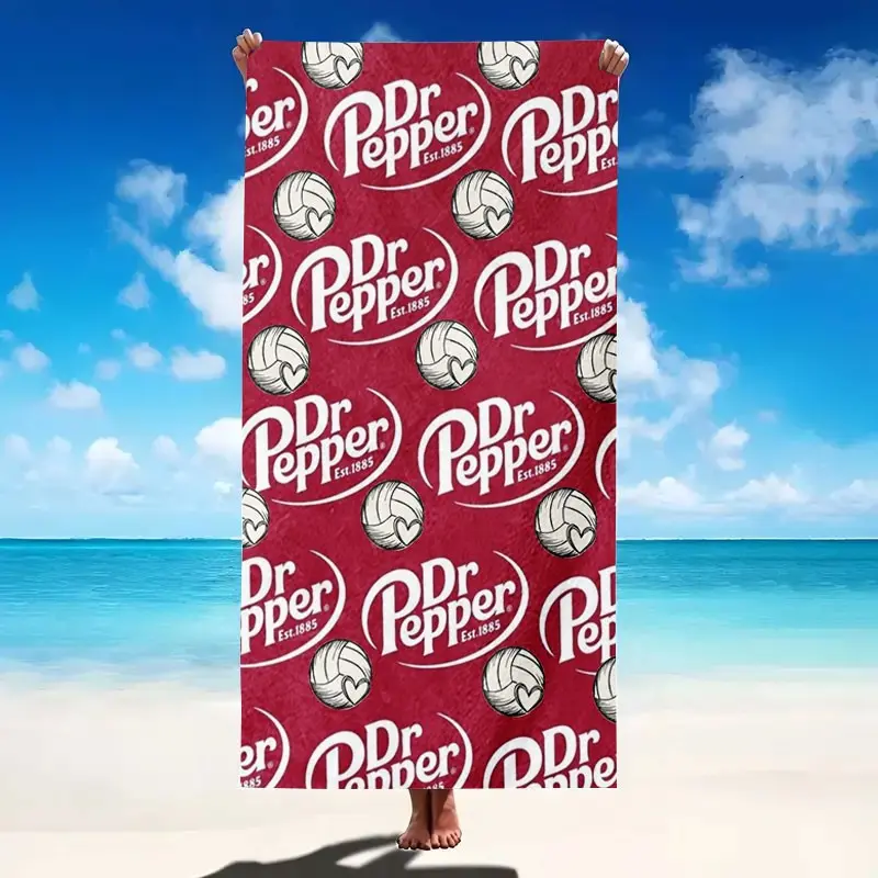 Dr Pepper Retro Soda Full Print Beach Towel Soft Ultra-Absorbent Quick Dry Absorbent Microfiber Lightweight Travel Camping Accessories, Modern Artistic Design Various Sizes