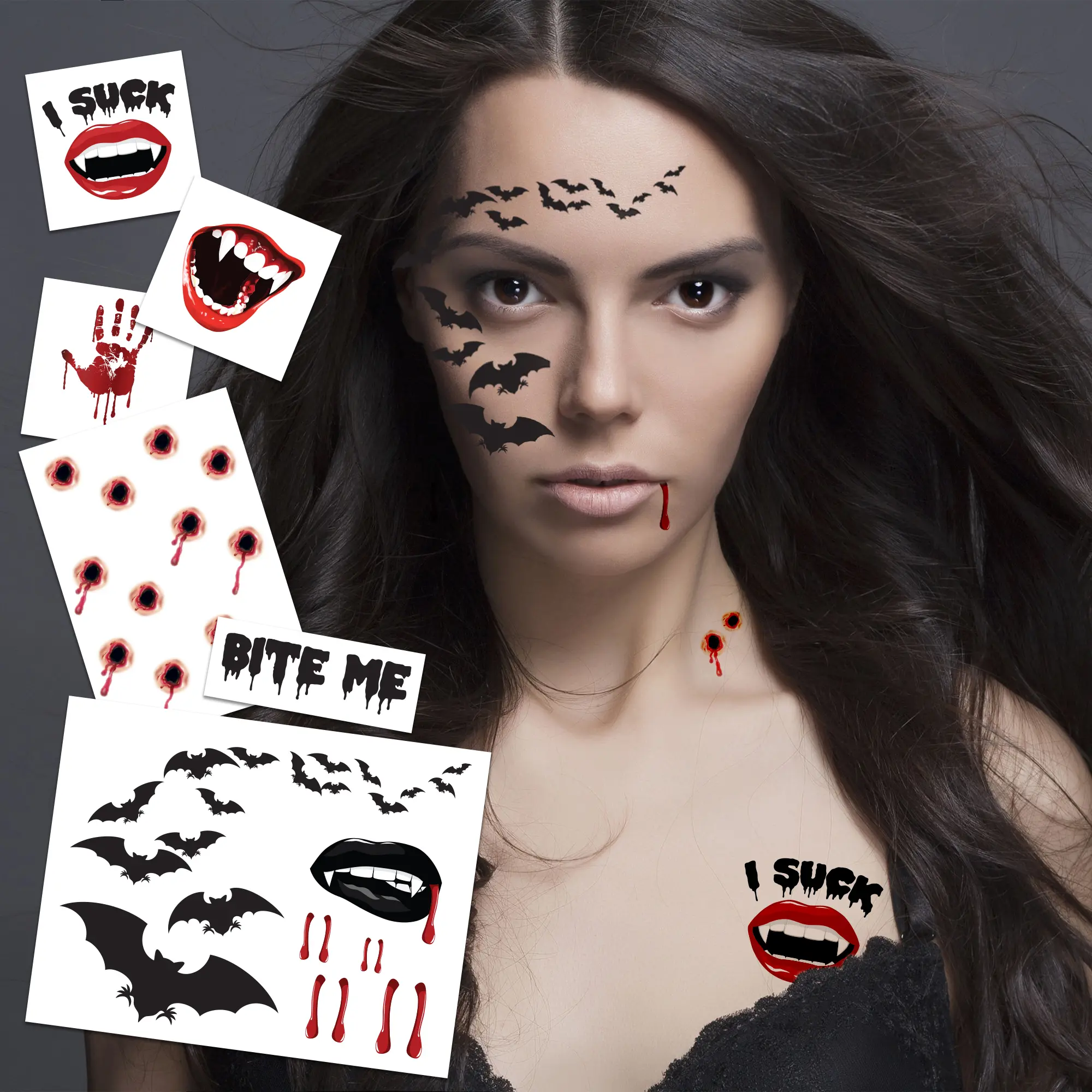 FashionTats Vampire Temporary Tattoo Pack | Halloween Costume Tattoo Kit | Skin-Safe | MADE IN USA | Removable