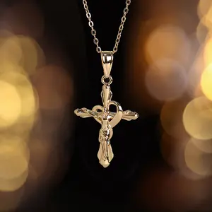 Elegant 14K Gold-Plated Cubic Zirconia Cross Pendant Necklace with Heart - Perfect Gift for Women, Fashion Style, Ideal for Parties & Casual Attire