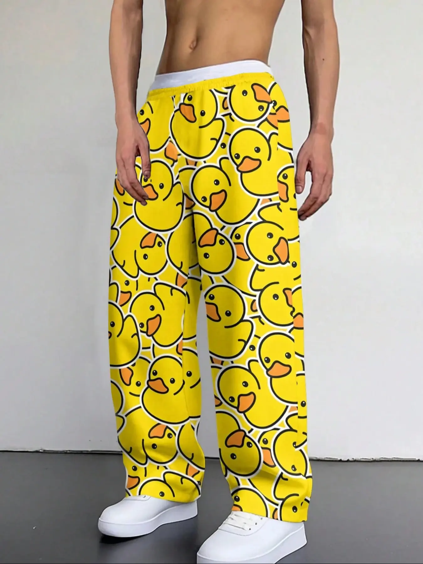 Men's Fashion Cartoon Duck Print Casual Knit Pants, Unisex All-Season Wearable, Home & Outdoor Leisure, Comfortable Fit, Casual Wear Bottoms