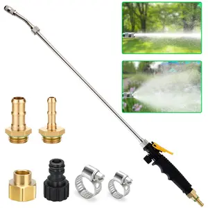 Sprayer Wand 44 Inch, 3/8" & 1/4" Brass Barb, Stainless Steel with Shut off Valve, 2 Hose Clamps, Garden Hose Adapter
